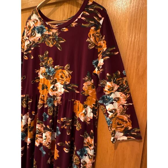 Plus Size Floral Maxi Dress Size 4X Maroon Boho Flowy Stretch Comfy Dressy - Picture 5 of 7